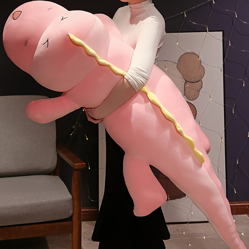 Cute Dinosaur Plush Toy Pillow - Soft Polyester Kids Bedtime Companion, Adorable Dinosaur Design with Expressive Eyes, 3 Colors (Pink, Green, Blue) for Toddlers 0+, Birthday Gift & Nursery Decor