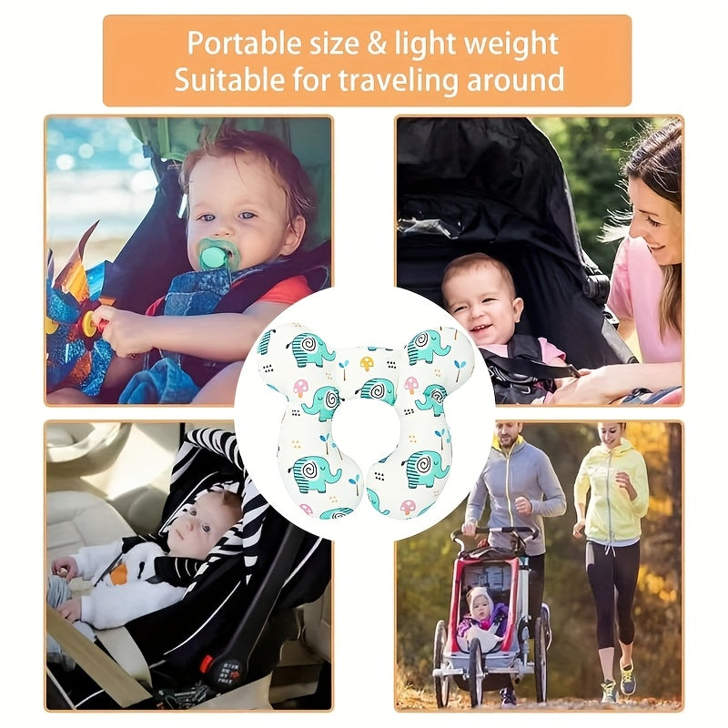 Soft U-Shaped Pillow Soft Polyester U-Shaped Infant Travel Pillow | Secure Fit for Strollers & High Seats, Cartoon Elephant Design, Youngsters Supportive Cushion, Stroller Accessory | Playful Design