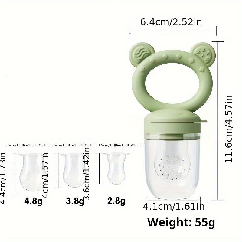 1pc Food Grade Silicone Teether & Fruit Vegetable Feeder with 3 Size Mesh Bags - Soft Chewable Complementary Food Kit, Christmas Halloween Gift (Pink Purple Blue), Feeding Tool, Babyfriendly Design, Nontoxic Material, New Parents, Moms