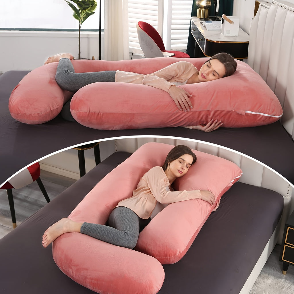 60-inch J-Shaped Full Body Pillow, Maternity Pillow, Maternity Full Body Pillow with Velvet Pillowcase, Full Body Pillow with Back, Leg, And Tummy Support, Helps Ensure Adequate, Comfortable Sleep