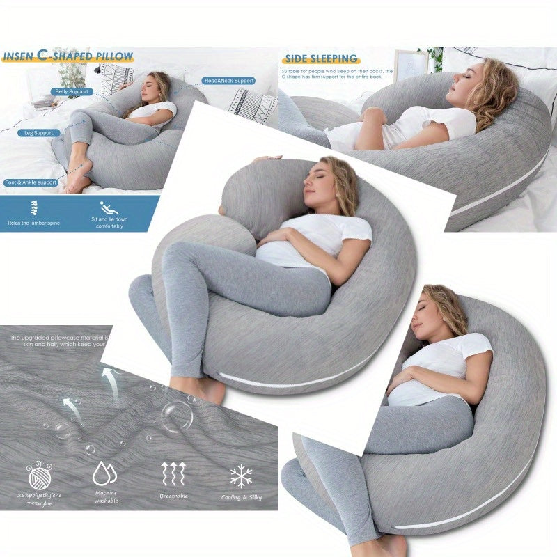 Cooling Pregnancy Pillow Maternity Pillow for Pregnant Women C Shaped for Side Sleeping Cooling Silky Grey