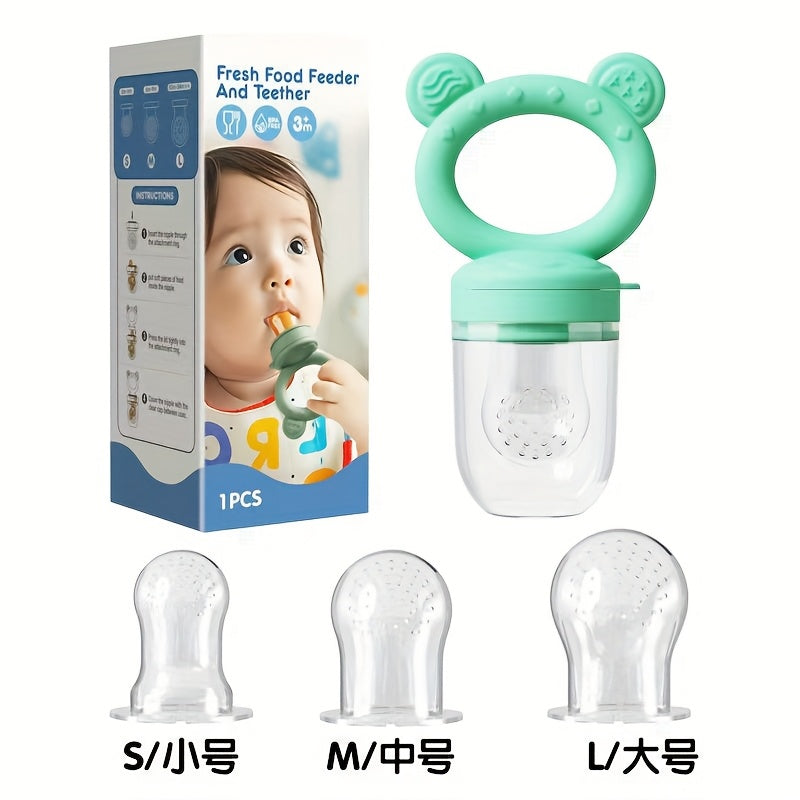 1pc Food Grade Silicone Teether & Fruit Vegetable Feeder with 3 Size Mesh Bags - Soft Chewable Complementary Food Kit, Christmas Halloween Gift (Pink Purple Blue), Feeding Tool, Babyfriendly Design, Nontoxic Material, New Parents, Moms