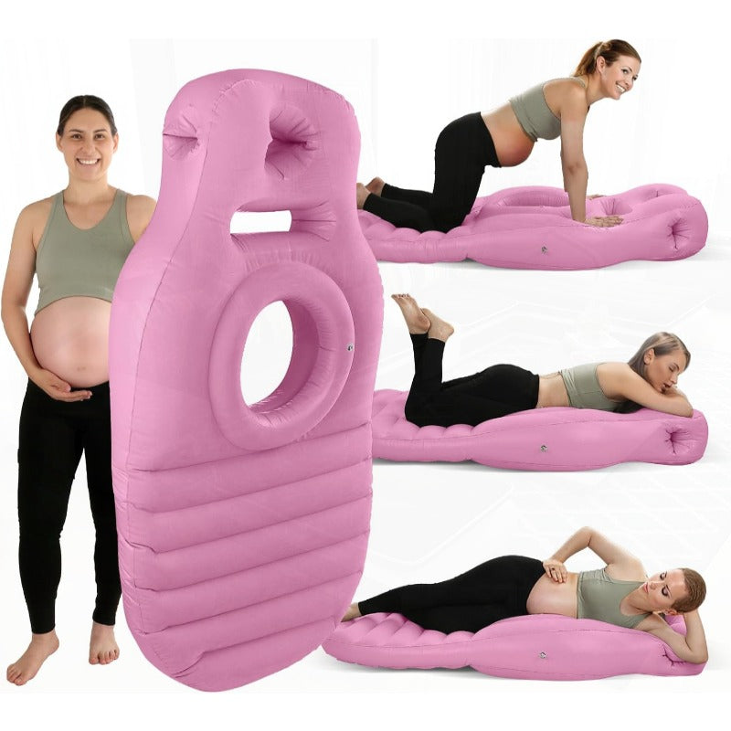 Pregnancy Blow Up Pillow Belly Mattress for Pregnant Women with Electric Pump Full Body Maternity Airbed with Hole for Stomach Sleeping Back Pain and SPD Relief Pink