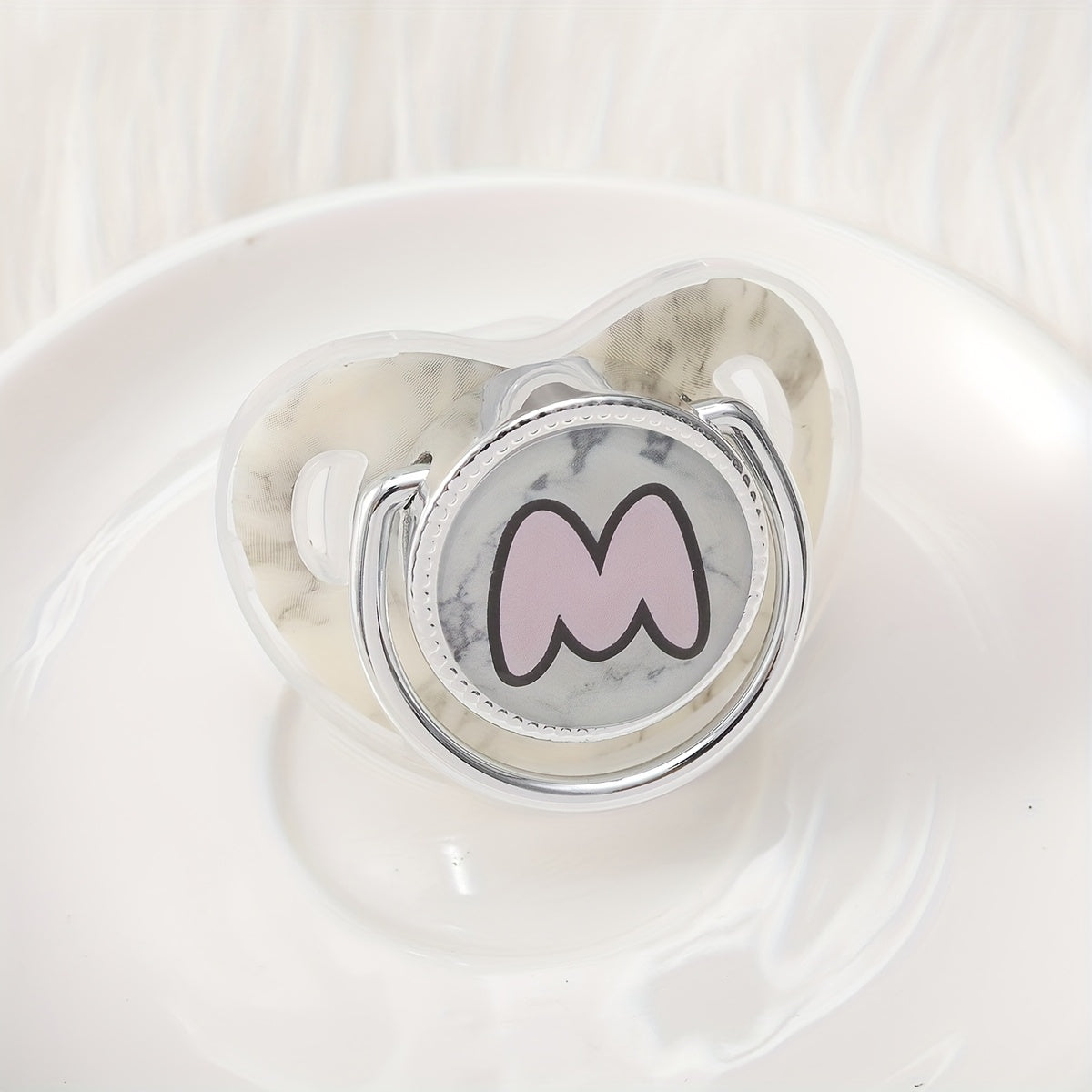 Phthalate-Free Soother 1pc Soft Silicone, Phthalate-Free Milk White Marble Letter Design Soother with Dust-Proof Lid - Safe & Comfortable, Multiple Styles - Ideal Gift, Essentials, Stylish Accessory