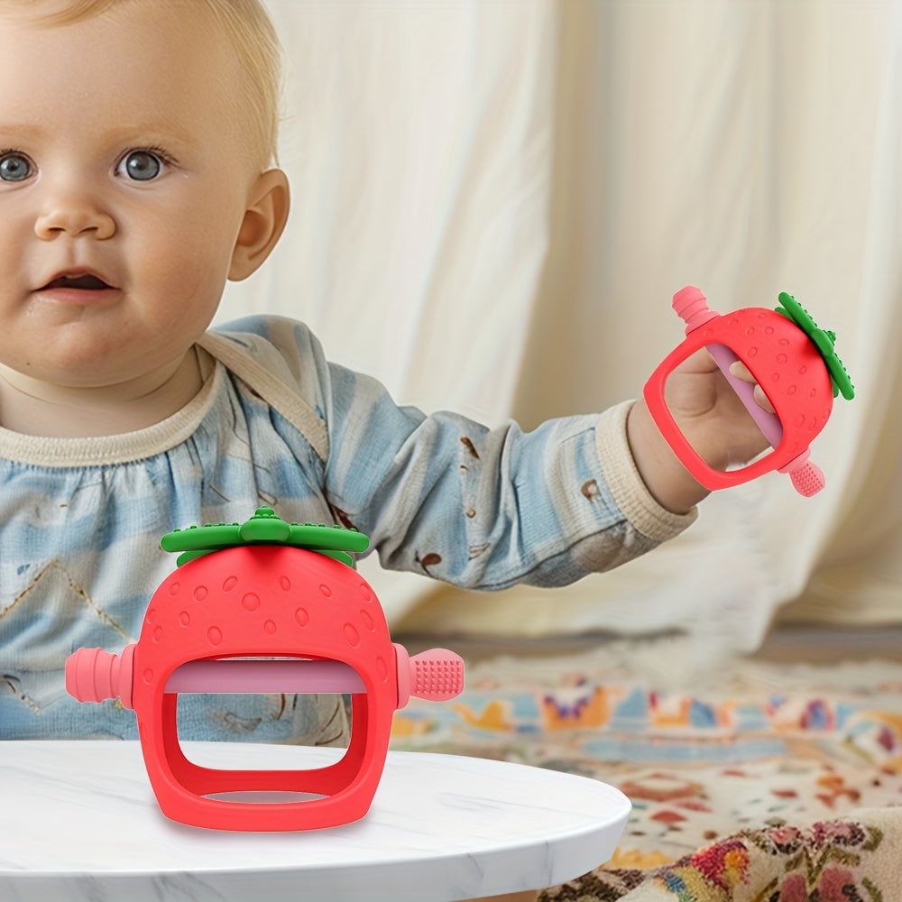 Food Grade Hand Silicone Baby Teething Toys Strawberry Shape Hand Protector Silicone Teether For Babies