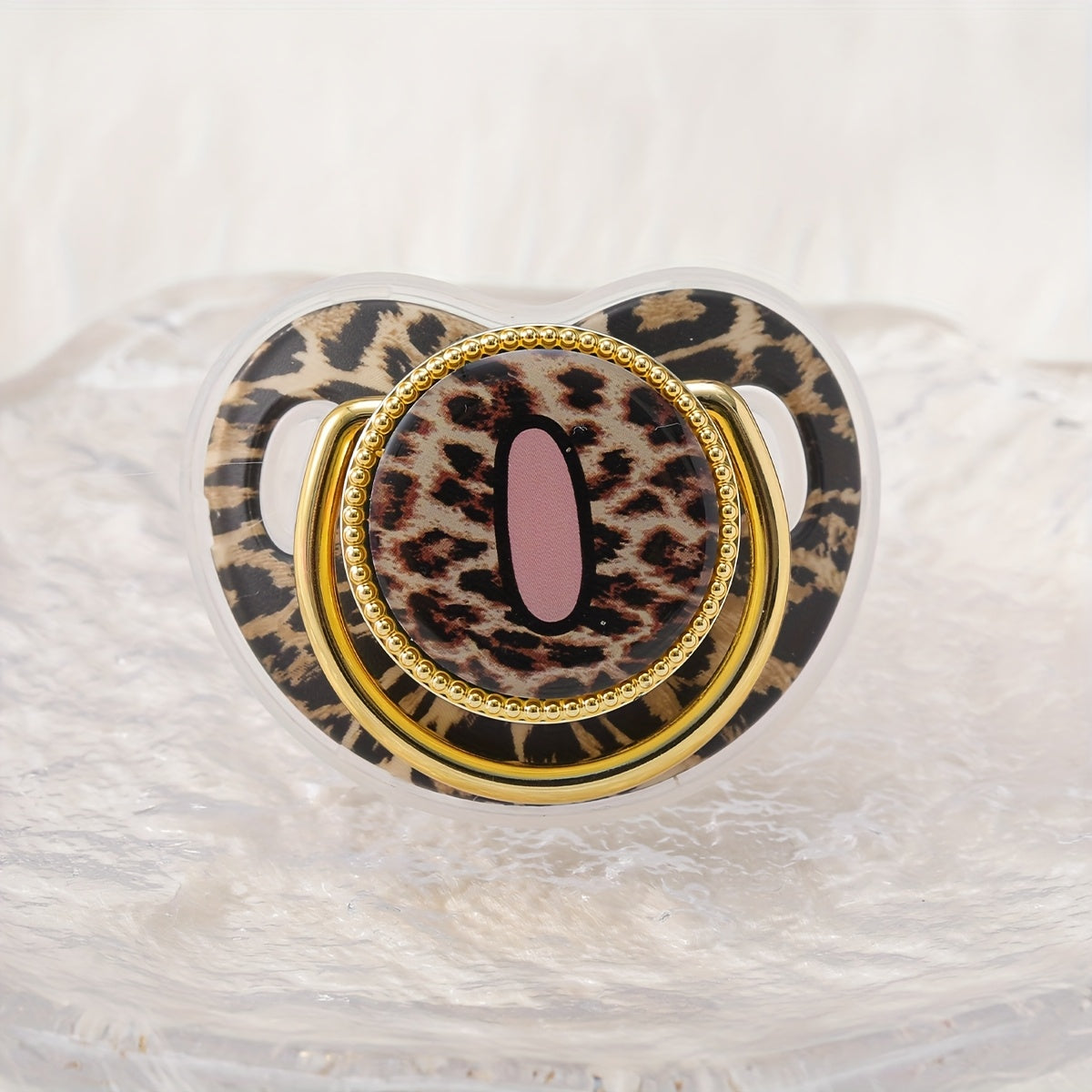 Golden Leopard Print Letter Pacifier with Dust-Proof Lid - Soft Silicone, Phthalate-Free, Safe & Comfortable Baby Teether for Boys & Girls - Multiple Alphabet Choices, Ideal Infant Gift, Toddler Pacifier, Playful Baby Accessory, Phthalatefree Pacifier