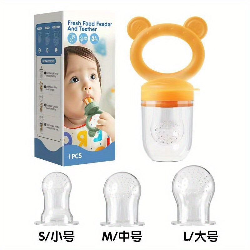 1pc Food Grade Silicone Teether & Fruit Vegetable Feeder with 3 Size Mesh Bags - Soft Chewable Complementary Food Kit, Christmas Halloween Gift (Pink Purple Blue), Feeding Tool, Babyfriendly Design, Nontoxic Material, New Parents, Moms