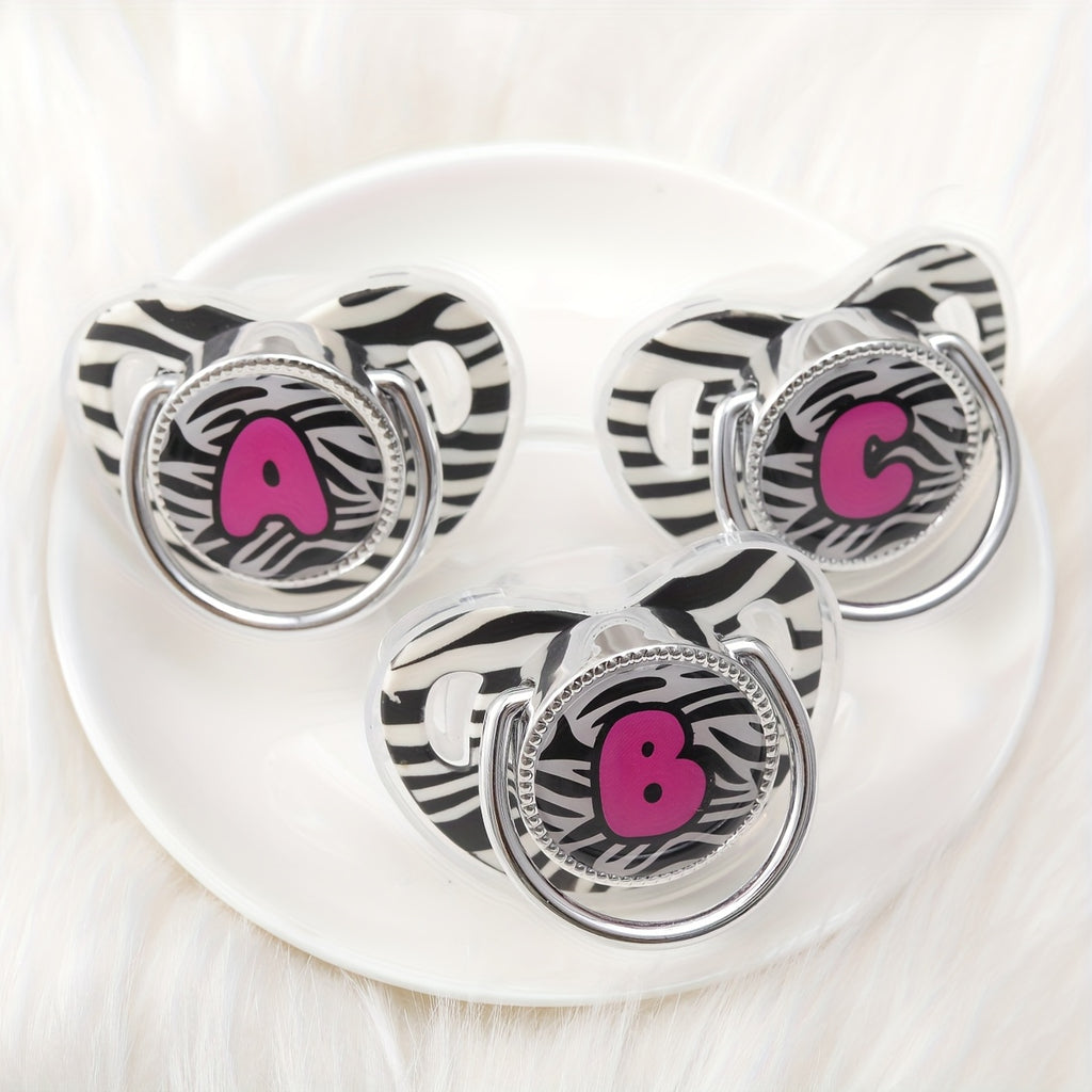 1pc Zebra Print Letter Design Pacifier With Dust Cover, Free Of Phthalates, Easy To Use, Soft And Comfortable, Safe Product, Suitable For Boys And Girls, With Multiple Choices, The Perfect Gift For Children