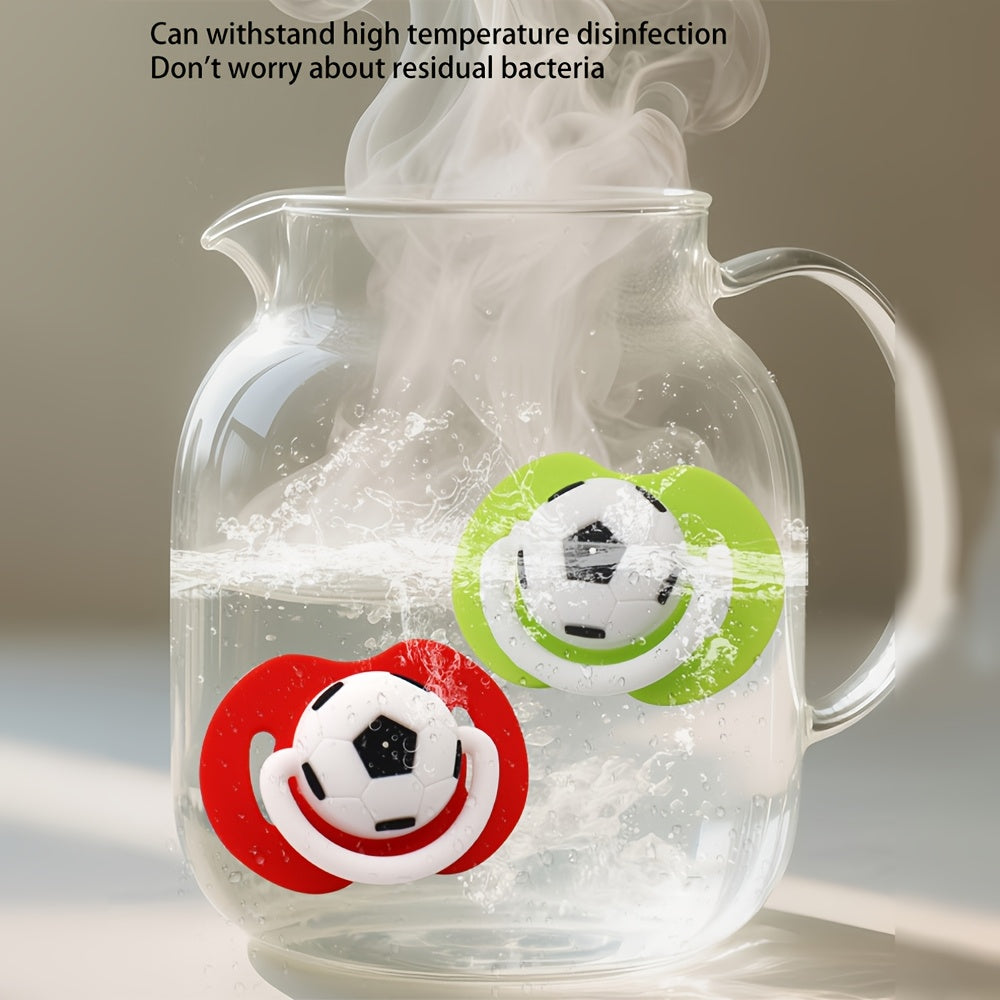 Easy Clean Soccer Ball Style Soother Silicone Soccer Ball Style Soother for and 0-6 Years - One-Piece Design, Easy to Clean, Soft on Gums, Available in Red, Blue, Green, Pink